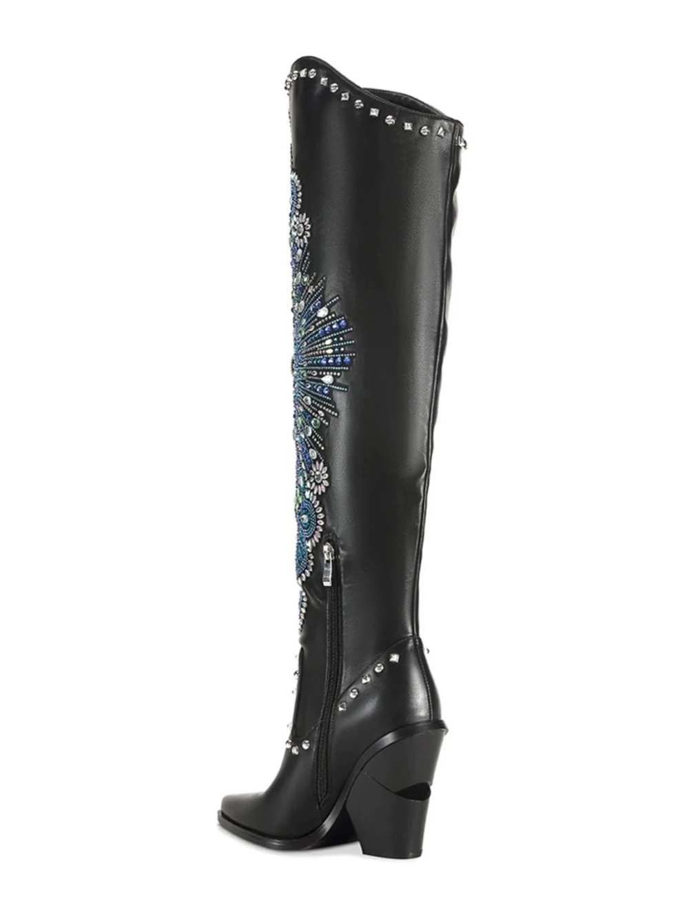 Azalea Wang Axelbeat Embellished Black Over-the-Knee Boot with Blue Accents 8.5 - Picture 5 of 12